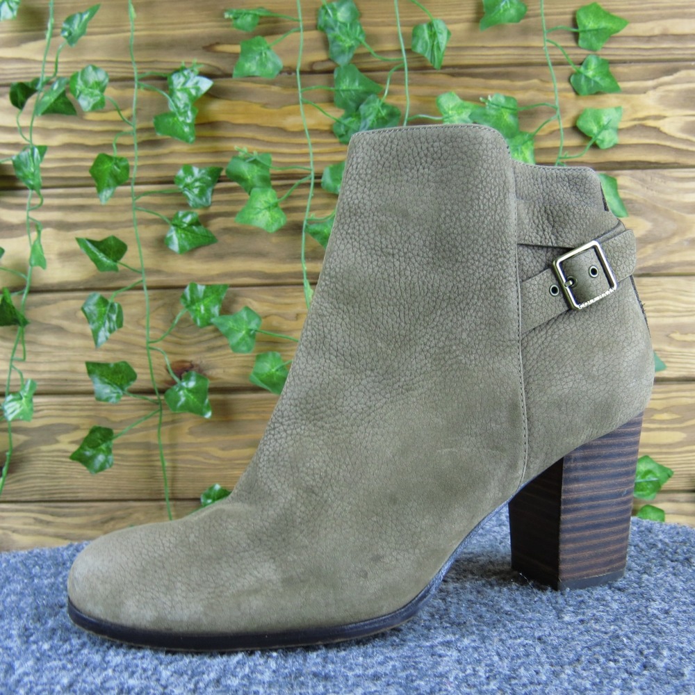 Cole Haan Grand.OS Women's 8.5B Taupe Suede Leather Block Heel Ankle Booties Zip